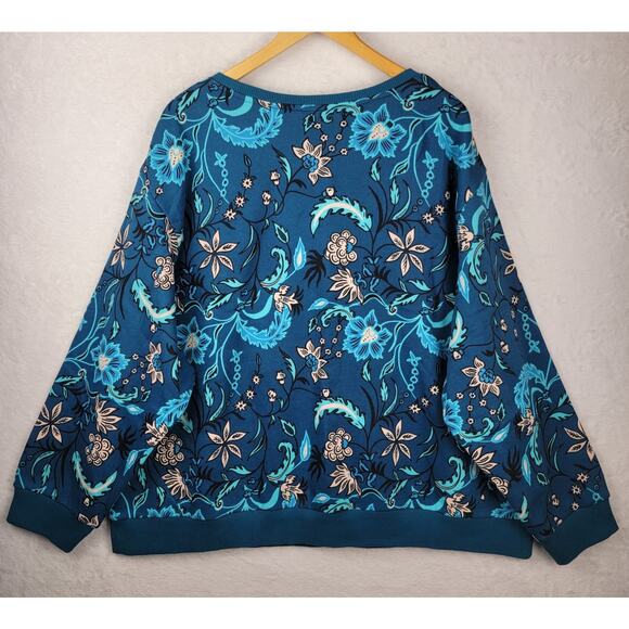 Ulla Popken Plus Size 20 22 Sweatshirts Teal Sequins Floral Oversize Top Casual - Picture 4 of 11